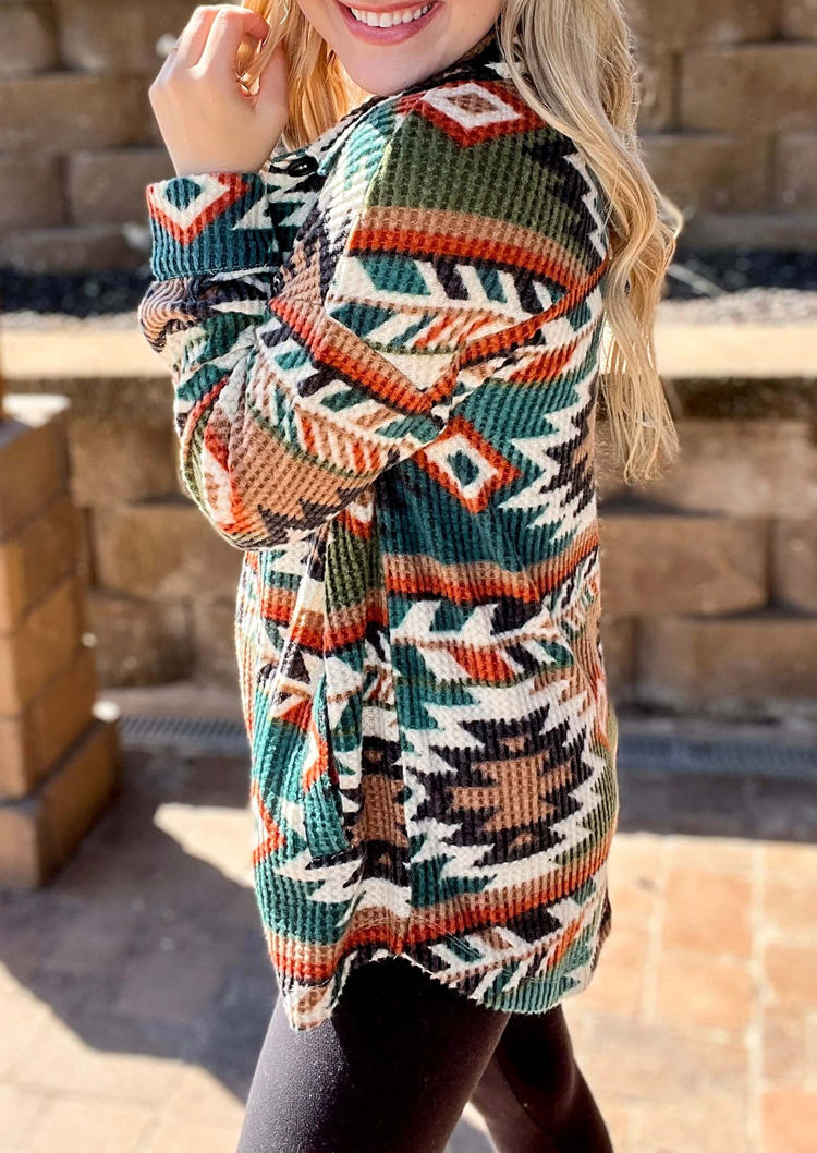 

Jackets Aztec Geometric Pocket Button Jacket in Multicolor. Size