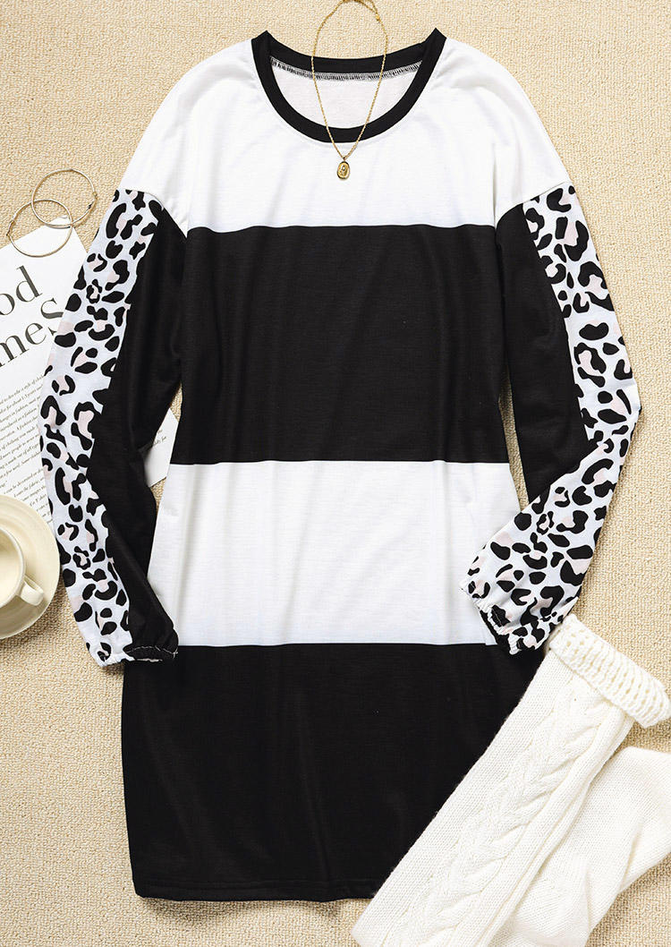 

Mini Dresses Leopard Color Block Sweatshirt Mini Dress in Multicolor. Size: L