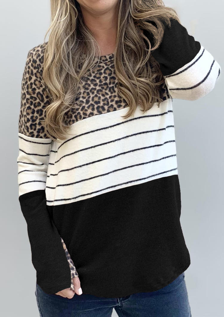 

Blouses Leopard Striped Color Block Blouse in Multicolor. Size