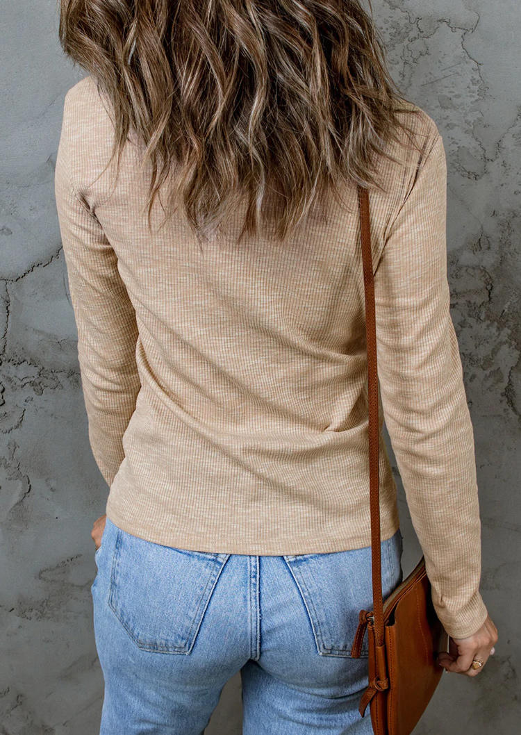 Drawstring Long Sleeve Sweater - 	Apricot