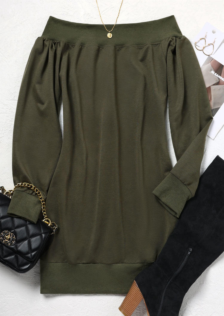 

Mini Dresses Ruffled Off Shoulder Puff Sleeve Sweatshirt Mini Dress - Army Green in Green. Size: L,,XL