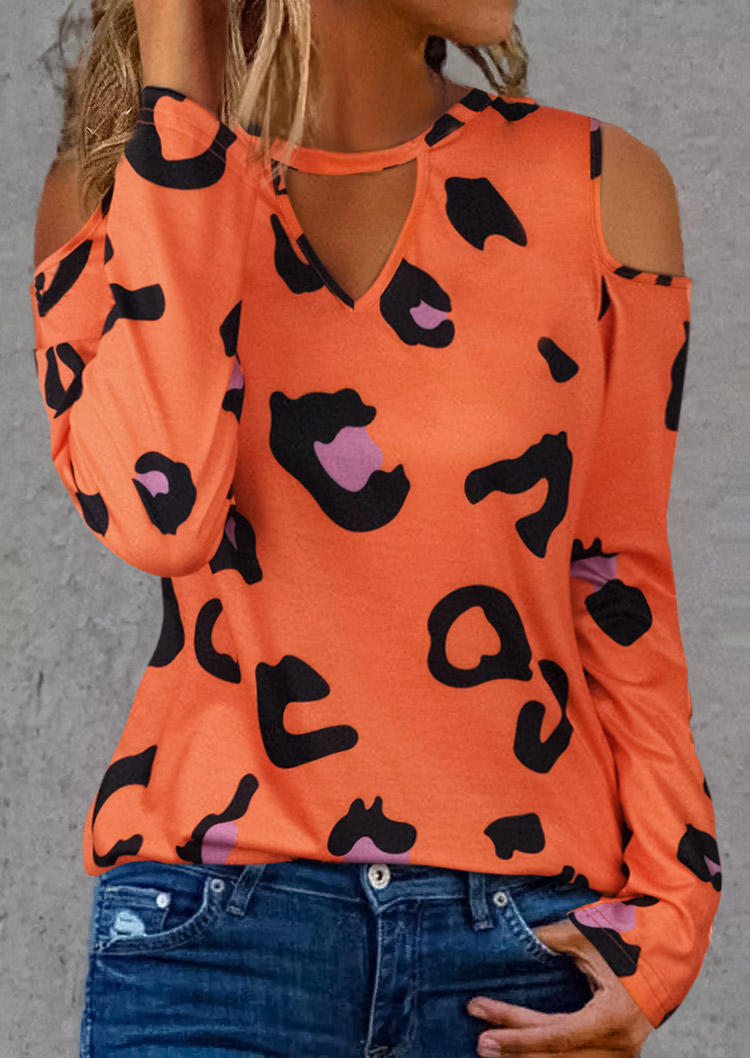 

Blouses Leopard Hollow Out Cold Shoulder Blouse in Orange. Size