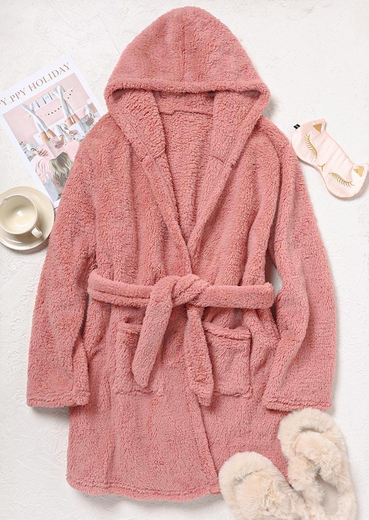 

Sleepwear Pocket Long Sleeve Flannel Nightgown Pajamas in Pink. Size