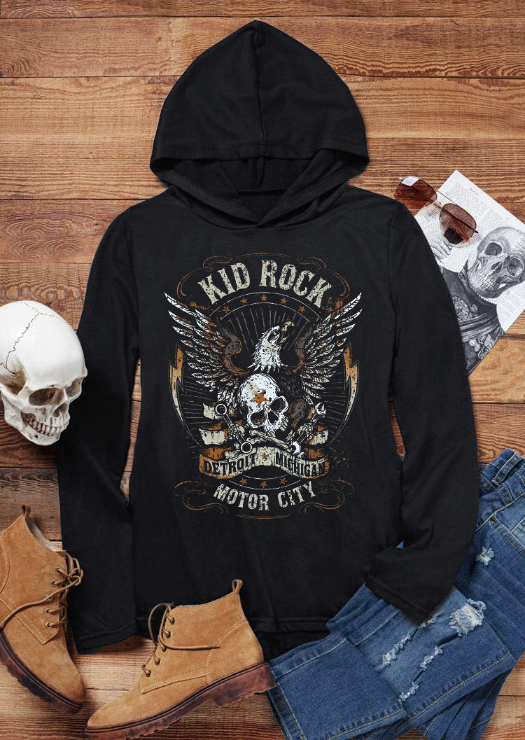

Hoodies Halloween Skull Eagle Star Hoodie in Black. Size