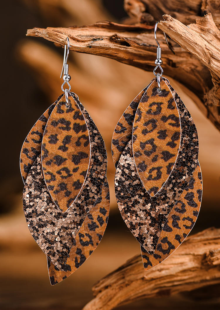 

Earrings Leopard Glitter Leaf Multi-Layered Earrings in Multicolor. Size