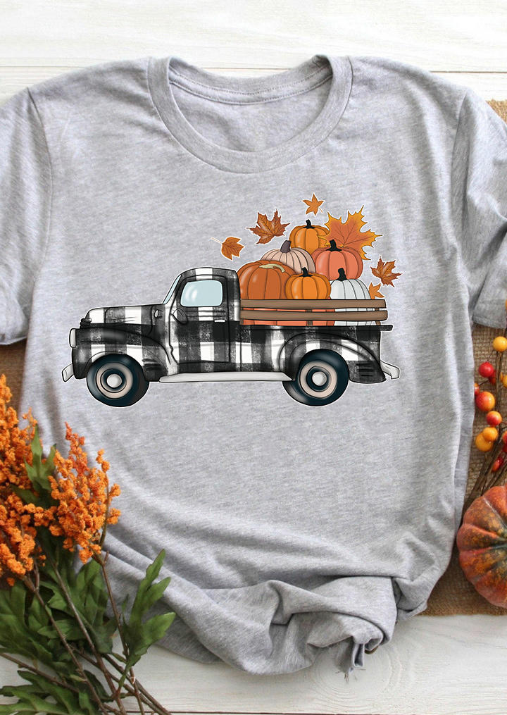 

T-shirts Tees Plaid Truck Pumpkin Maple Leaf T-Shirt Tee in Gray. Size
