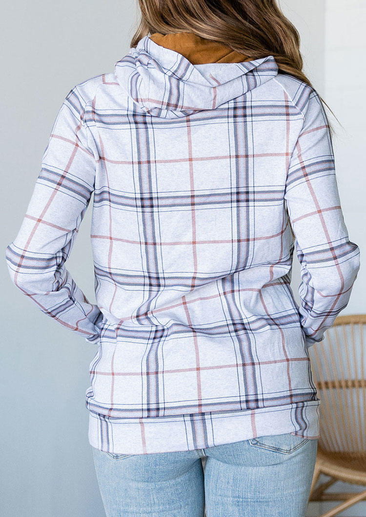 Drawstring Plaid Kangaroo Pocket Hoodie