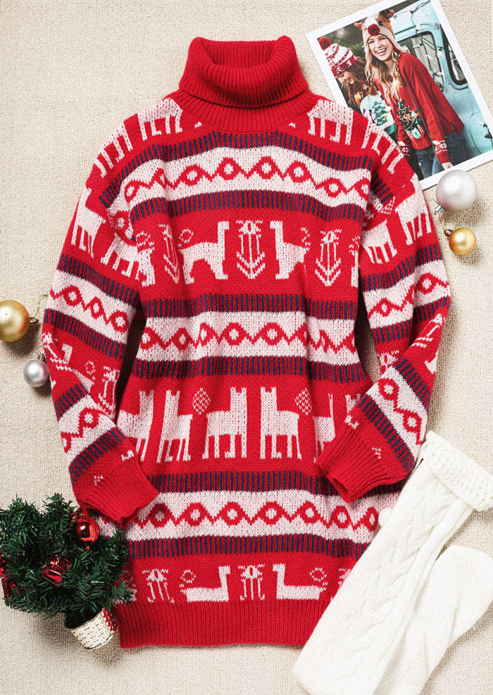

Sweater Dresses Christmas Long Sleeve Turtleneck Sweater Dress in Red. Size: ,XL
