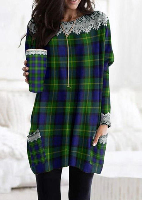 

Mini Dresses Plaid Pocket Long Sleeve Mini Dress in Multicolor. Size: L,M,,XL