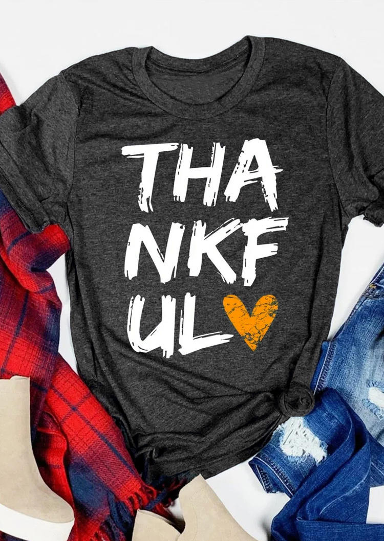 

T-shirts Tees Thanksgiving Thankful Love Heart T-Shirt Tee - Dark Grey in Gray. Size