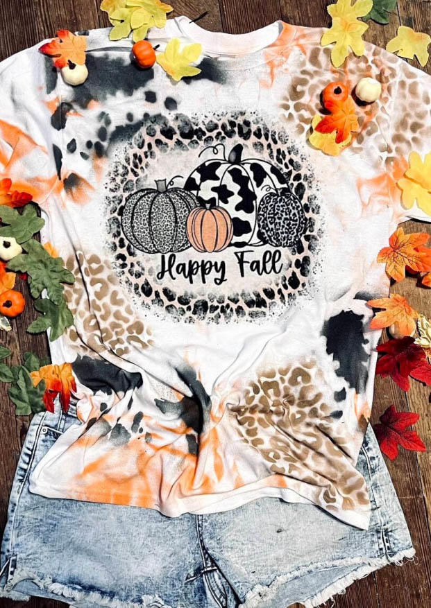 

T-shirts Tees Happy Fall Leopard Cow Pumpkin T-Shirt Tee in Multicolor. Size
