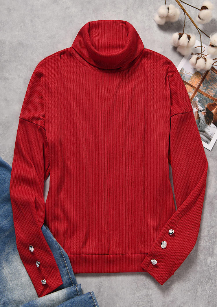 

Sweaters Button Turtleneck Drop Shoulder Sweater in Red. Size