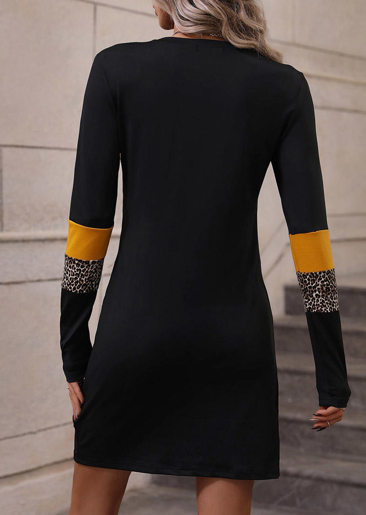 Leopard Color Block Sweatshirt Mini Dress - Black