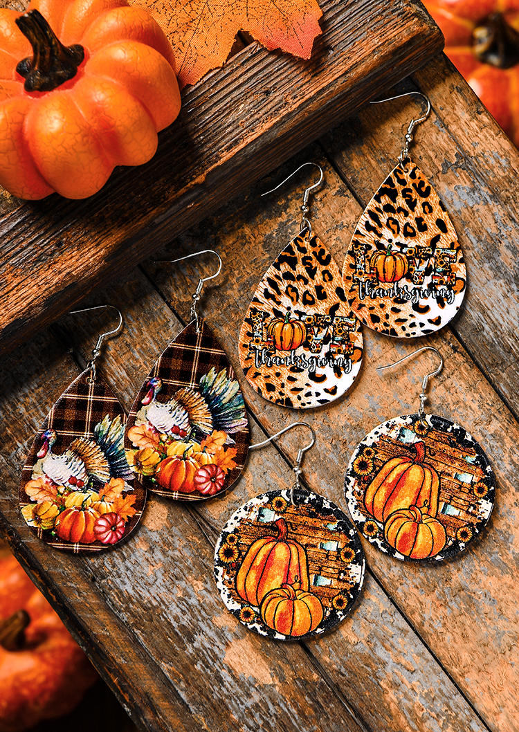 

Earrings 3 Pairs Leopard Pumpkin Plaid Hook Earrings in Multicolor. Size