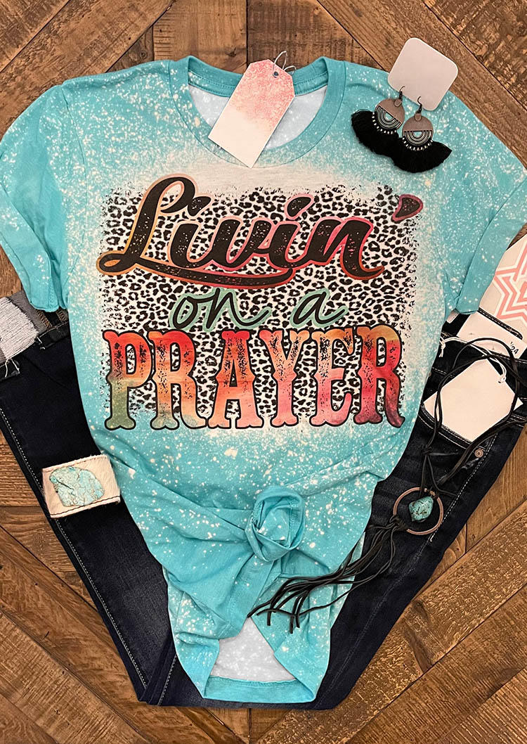 

T-shirts Tees Livin' On A Prayer Leopard O-Neck T-Shirt Tee in Blue. Size