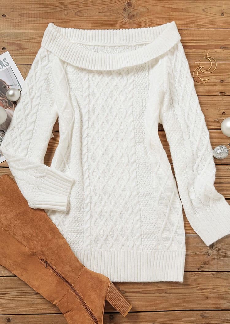 Christmas Off Shoulder Sweater Mini Dress - White