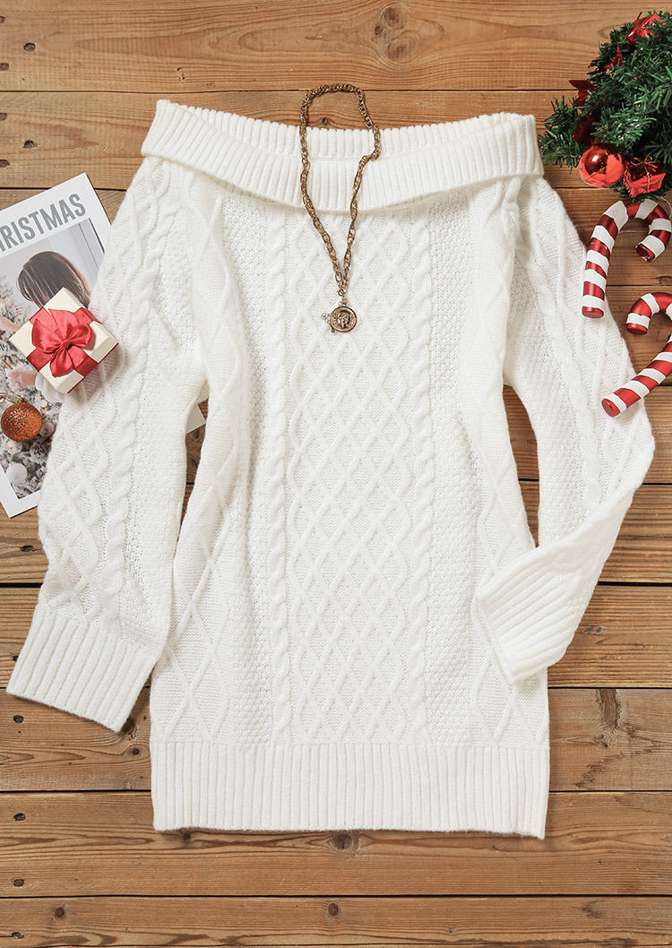 Sweater Dresses Christmas Off Shoulder Sweater Dress in White. Size: L,M,XL