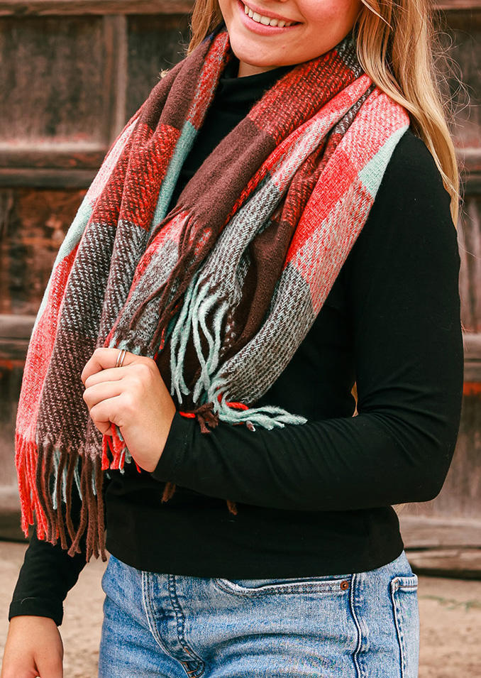 

Scarves Plaid Tassel Warm Shawl Scarf in Multicolor. Size