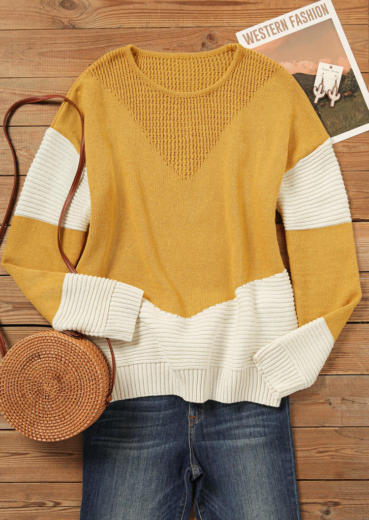 Color Block Drop Shoulder O-Neck Sweater - Yellow