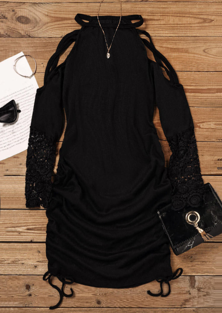 

Bodycon Dresses Lace Splicing Criss-Cross Bodycon Dress in Black. Size