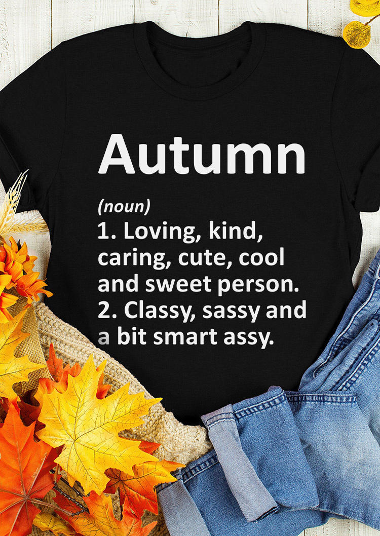 

T-shirts Tees Autumn O-Neck Casual T-Shirt Tee in Black. Size