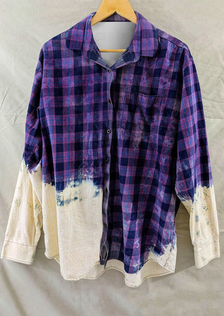 

Shirts Tie Dye Plaid Button Pocket Shirt in Purple. Size: L,M,,XL
