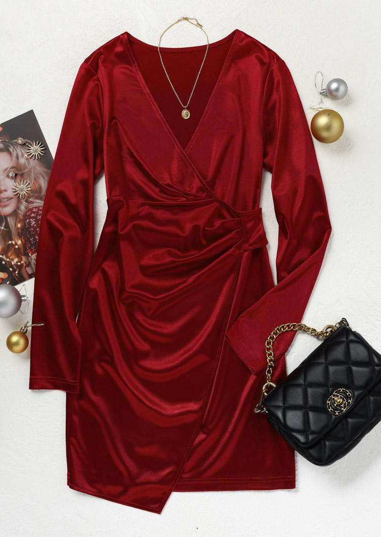 

Bodycon Dresses Wrap V-Neck Asymmetric Bodycon Dress - Burgundy in Red. Size: L,M,,XL