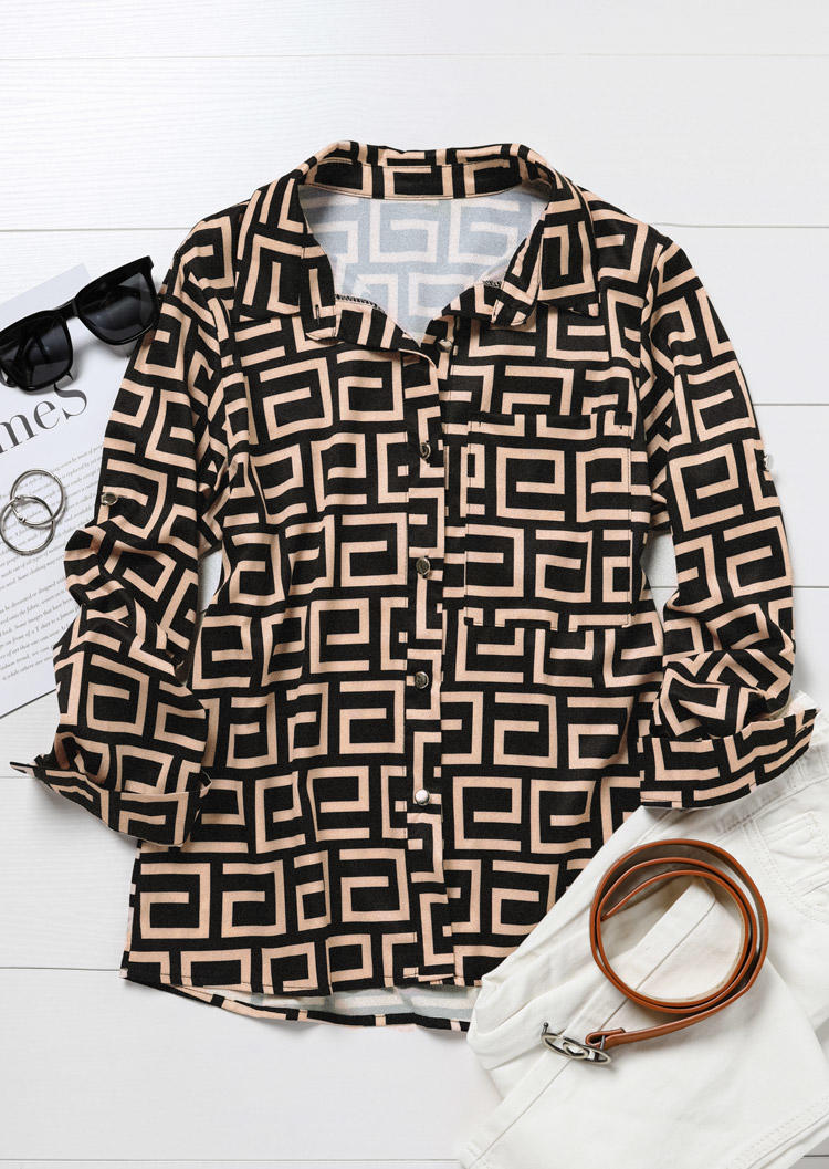 

Shirts Geometric Button Long Sleeve Shirt in Khaki. Size