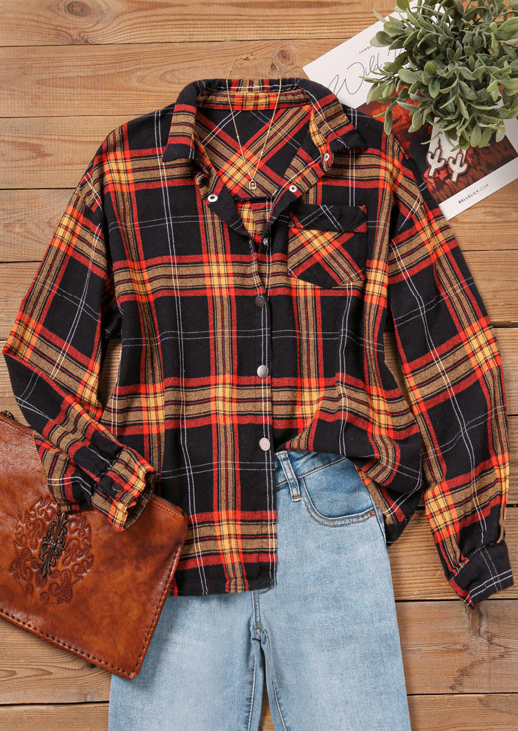 

Shirts Plaid Button Pocket Turn-Down Collar Shirt in Multicolor. Size: L,M,,XL