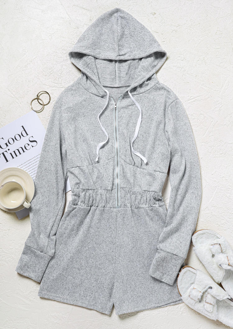 

Sleepwear Smocked Zipper One-Piece Pajamas in Gray. Size