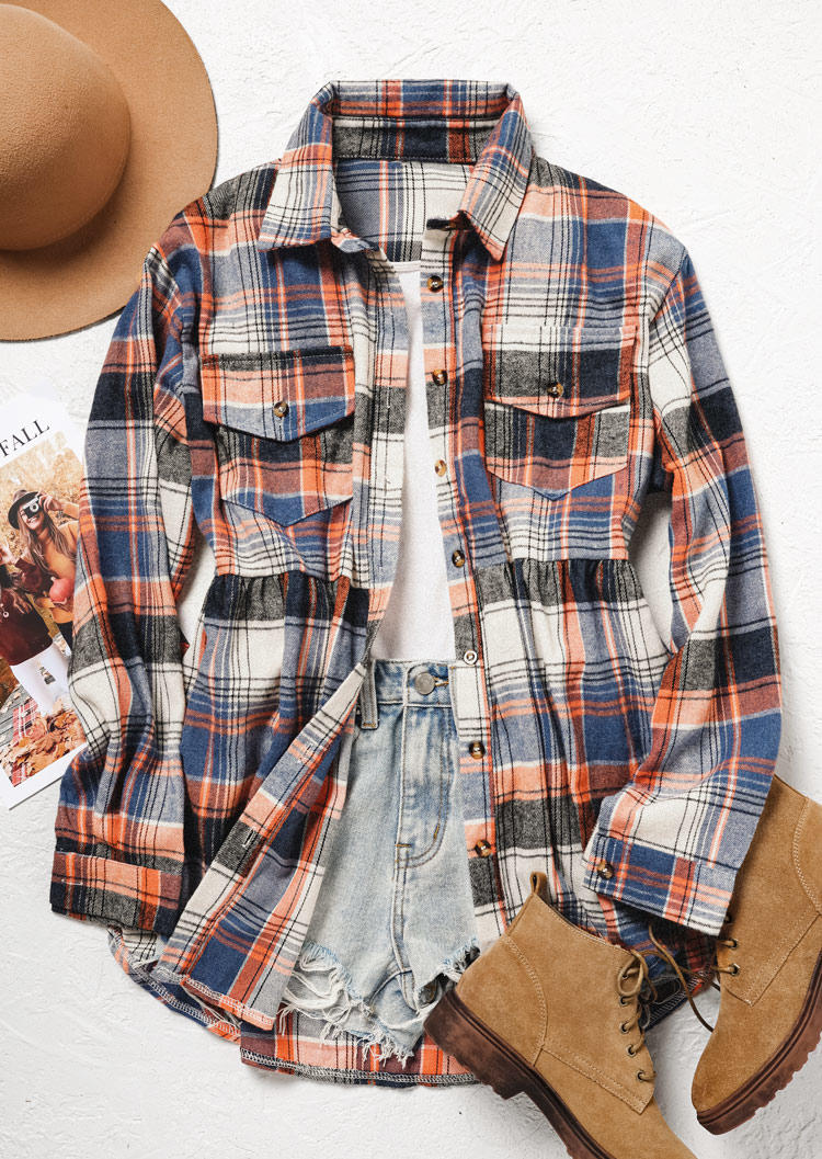 

Shirts Plaid Pocket Button Turn-Down Collar Shirt in Multicolor. Size