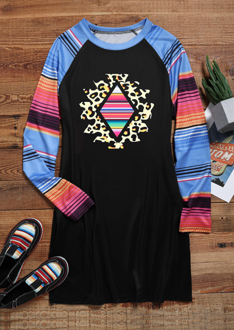 

Mini Dresses Leopard Serape Striped Pocket Mini Dress in Black. Size: L