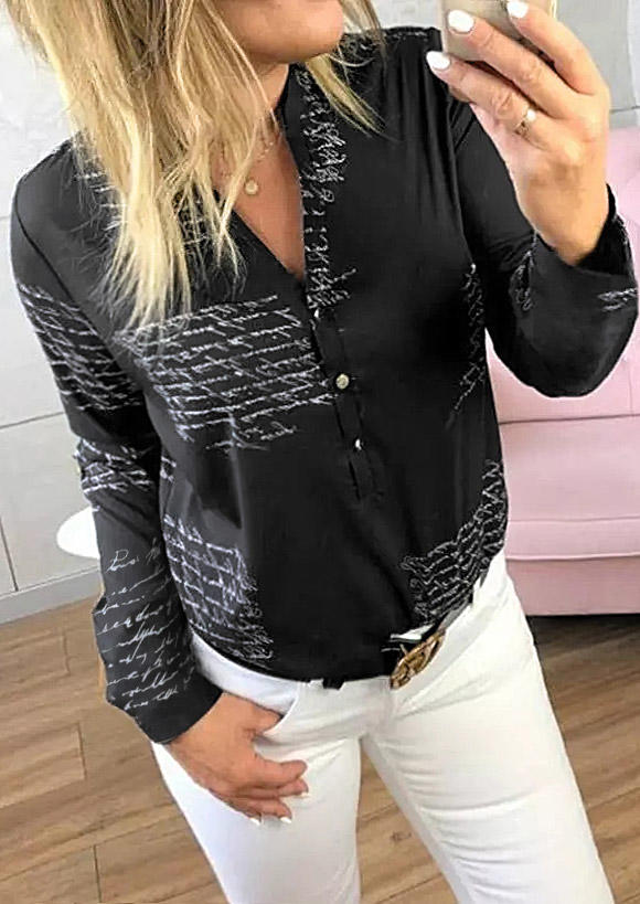Shirts Button Long Sleeve Turn-Down Collar Shirt in Black. Size: L,M
