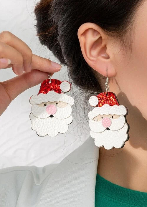 

Earrings Christmas Santa Claus PU Leather Earrings in Multicolor. Size