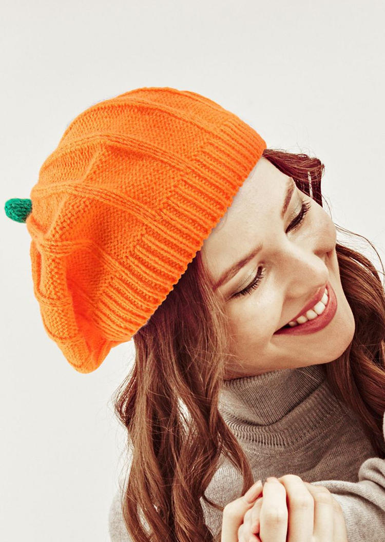 

Hats Pumpkin Knitted Beret Hat - Women in Orange. Size