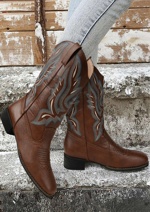 

Boots Round Toe PU Leather Mid-Calf Boots in Brown. Size: ,38