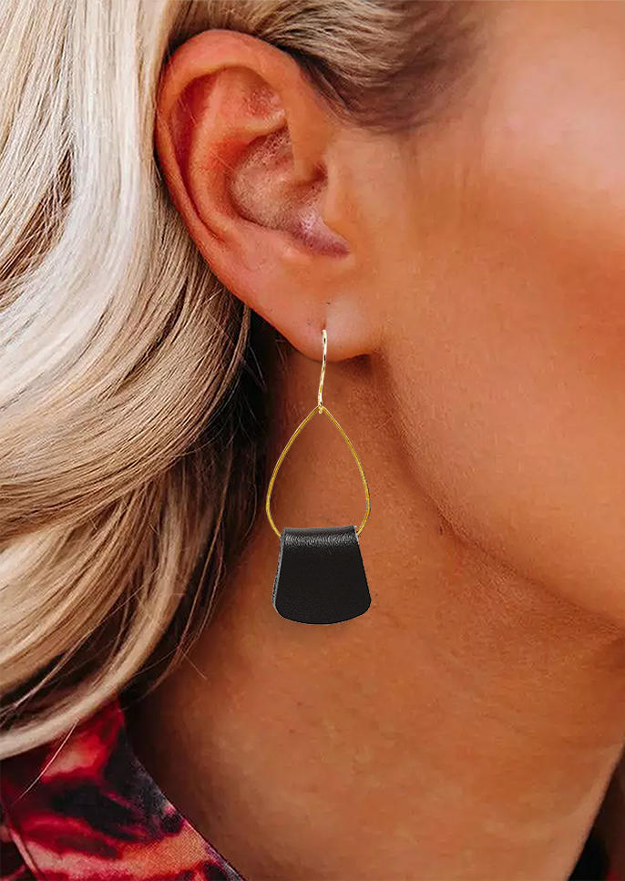 

Earrings Hollow Out Leather Water Drop Alloy Earrings in Black. Size