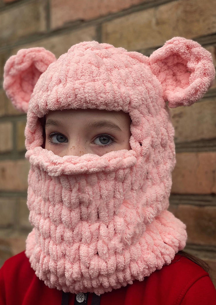 

Hats Cat Ears Balaclava Knitted Hood Ski Mask Hat in Pink. Size