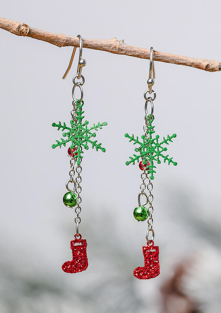 

Earrings Christmas Snowflake Glitter Beading Hook Earrings in Green. Size