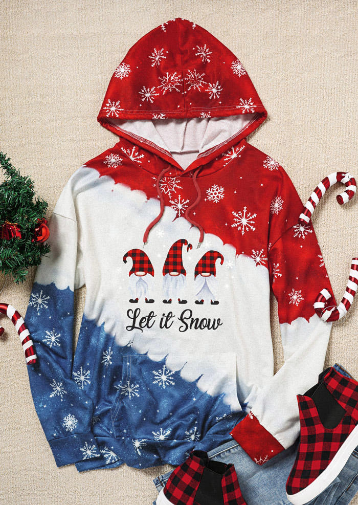 

Hoodies Christmas Let It Snow Plaid Gnomies Hoodie in Red. Size