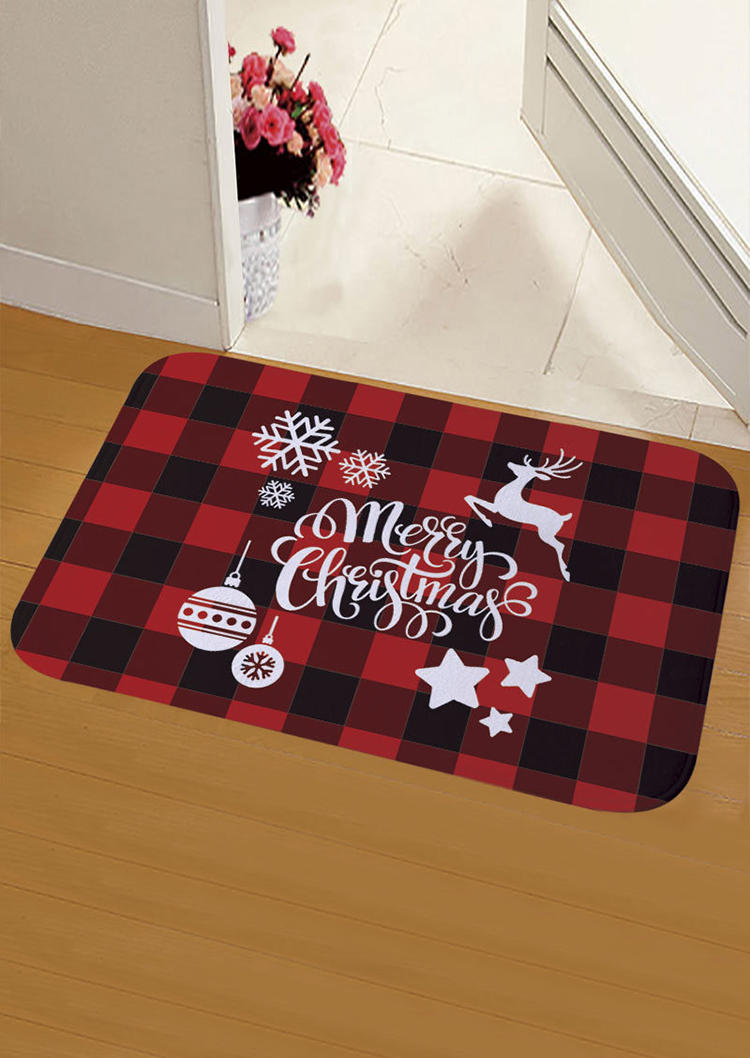 

Merry Christmas Reindeer Snowflake Star Non-Slip Carpet in Black. Size