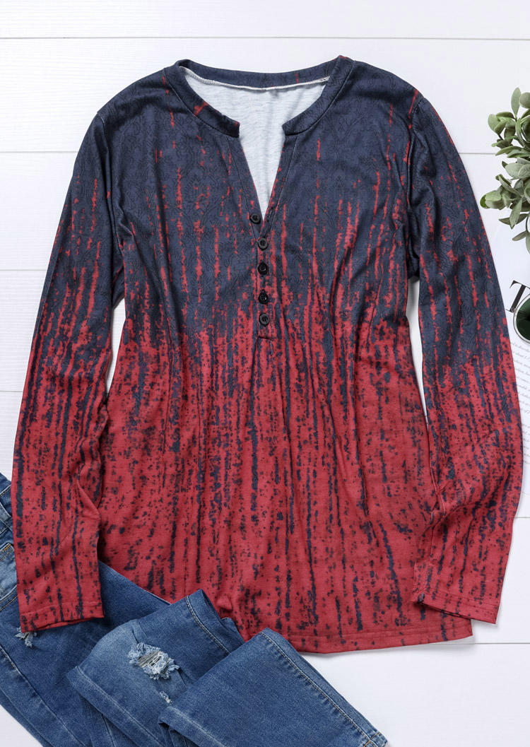 

Blouses Button Ethnic Notched Neck Blouse in Red. Size