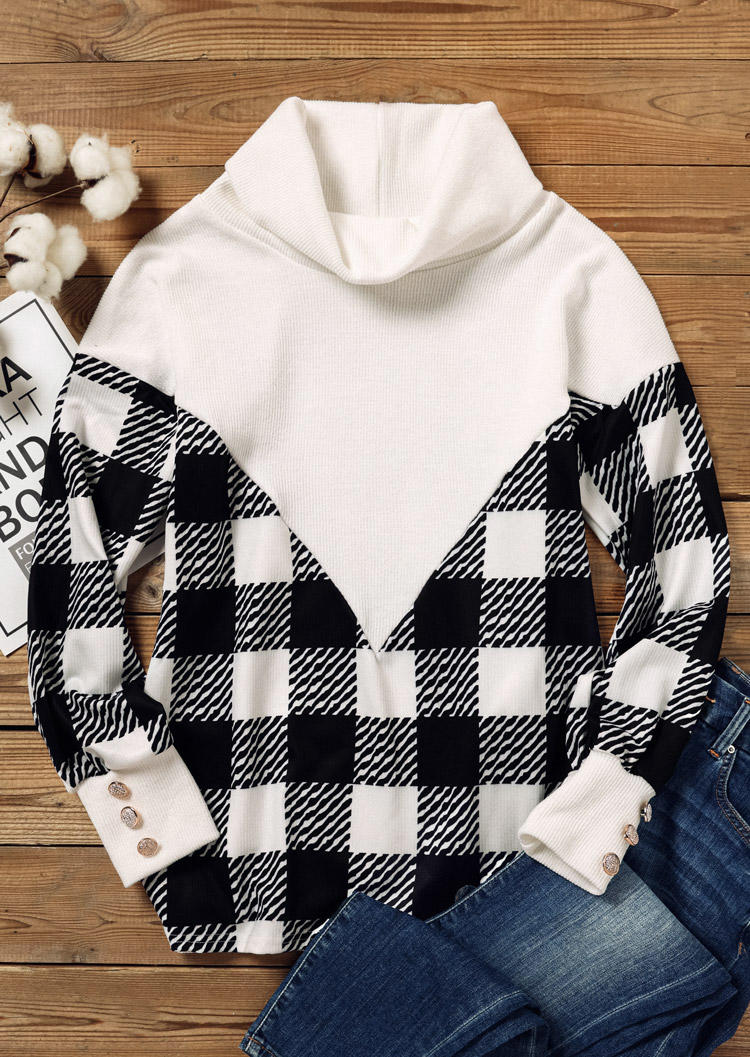 

Sweaters Plaid Button Drop Shoulder Turtleneck Sweater in Multicolor. Size