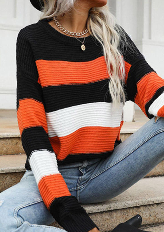 

Sweaters Color Block Striped O-Neck Sweater in Multicolor. Size: L