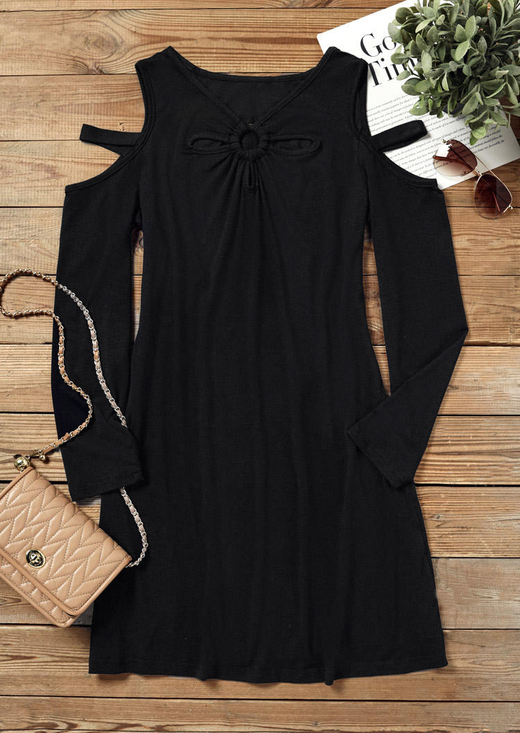 

Mini Dresses Cut Out V-Neck Cold Shoulder Mini Dress in Black. Size: L