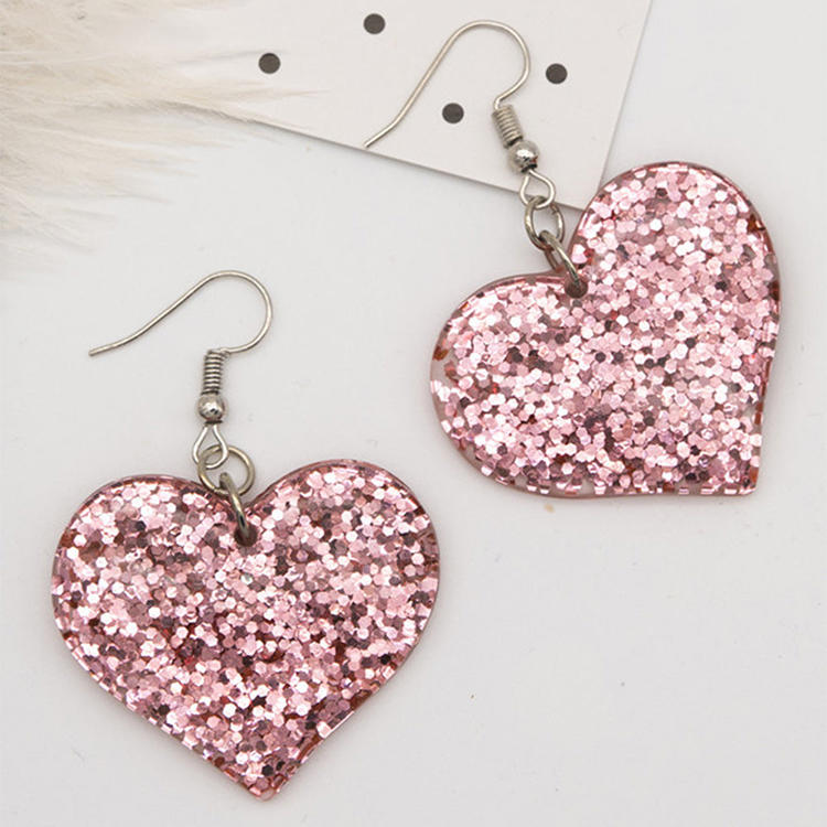 Earrings Love Heart Hook Earrings in Pink,Silver. Size: One Size