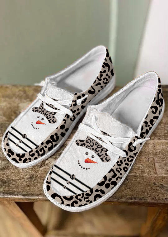 Christmas Snowman Leopard  Flat Sneakers