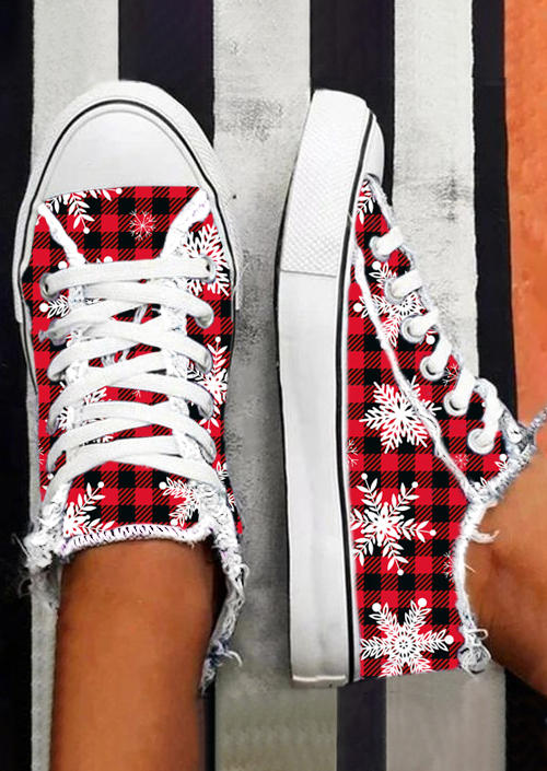 

Sneakers Christmas Snowflake Plaid Flat Sneakers in Red. Size: ,38