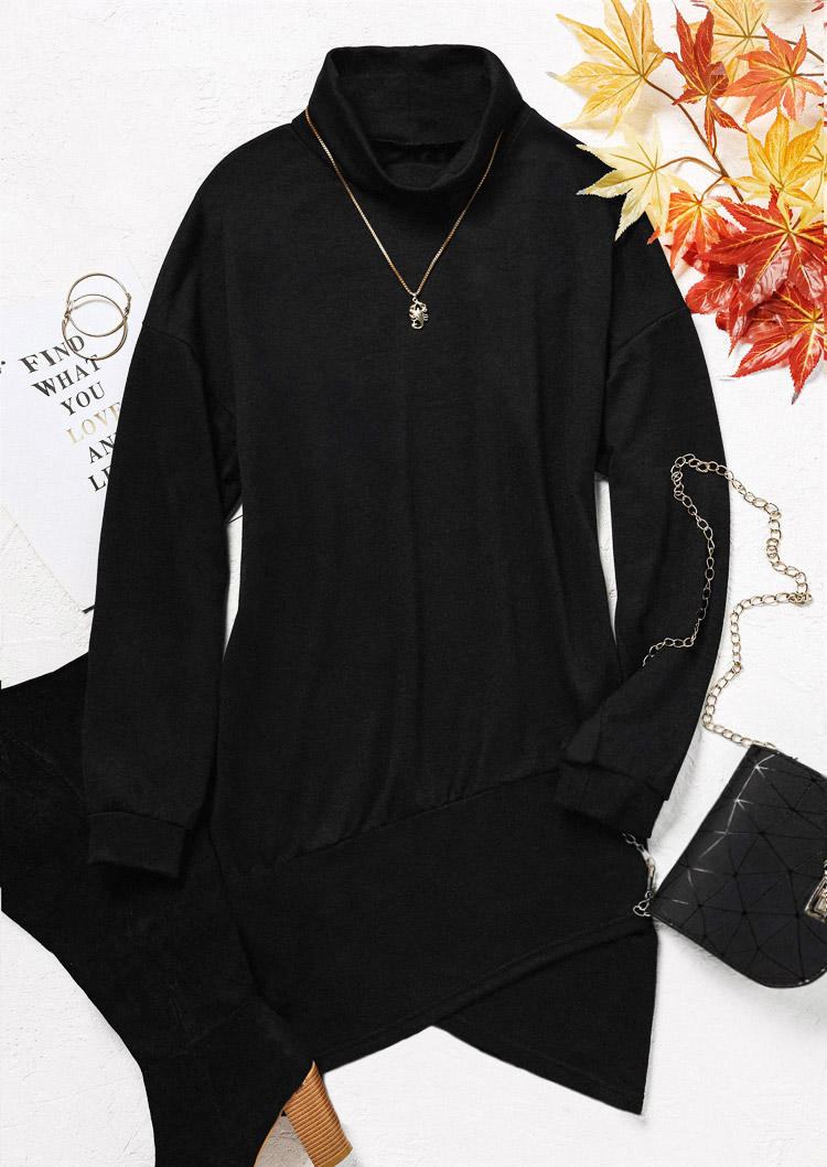 

Mini Dresses Wrap Long Sleeve Turtleneck Mini Dress in Black. Size