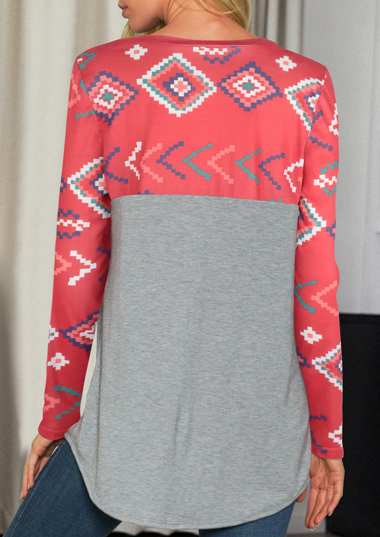 

Blouses Aztec Geometric Pocket Long Sleeve Blouse in Red. Size